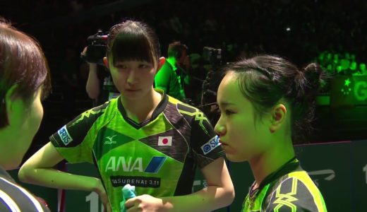 チームワールドカップ2018 女子決勝 日本ー中国 第1試合 早田ひな／伊藤美誠vs劉詩ブン／丁寧