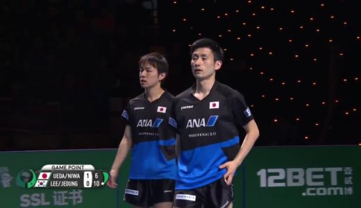 チームワールドカップ2018 準決勝  日本vs韓国 第1試合 上田仁／丹羽孝希vsイ サンス／チョン ヨンシク